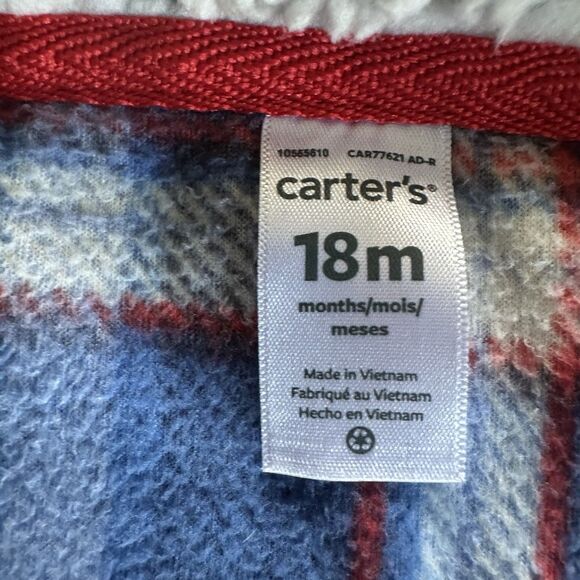 Carter’s Boy’s 18 Months Blue and Red Plaid Fleece Hooded Jacket - Picture 4 of 5